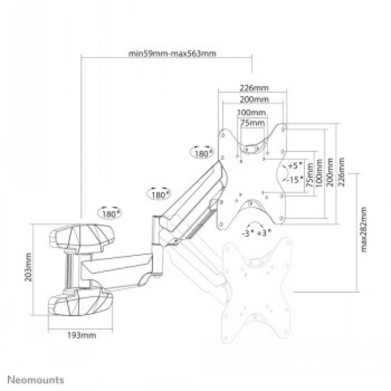 NEOMOUNTS BY NEWSTAR WALL MOUNTED GAS SPRING TV MOUNT (3 PIVOTS VESA 200X200)