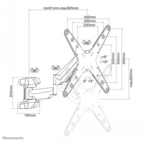 NEOMOUNTS BY NEWSTAR WALL MOUNTED GAS SPRING TV MOUNT (3 PIVOTS VESA 400X400)