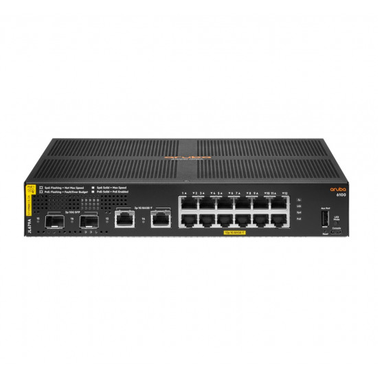 HPE Aruba Networking 6100 12G Class4 PoE 2G/2SFP+ 139W Managed L3 Gigabit Ethernet (10/100/1000) Power over Ethernet (PoE) 1U Black