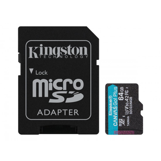 Kingston | microSD | Canvas Go! Plus | 64 GB | MicroSD | Flash memory class 10 | SD Adapter