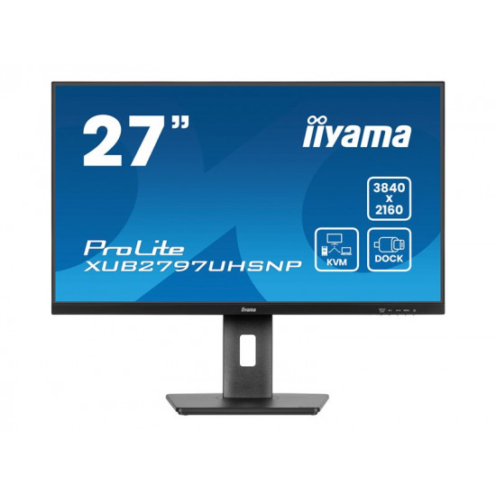 IIYAMA XUB2797UHSNP-B1 27inch IPS UHD 350cd/m2 4ms HDMI DP USB-C Dock LAN Speakers 15cm height adj. Stand (P)