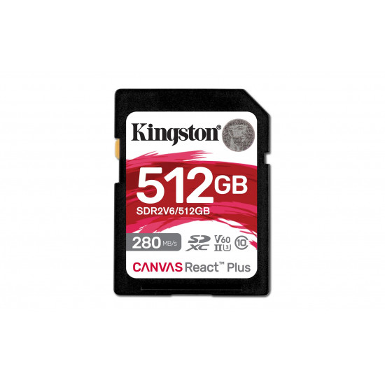 Kingston Technology 512GB Canvas React Plus SDXC UHS-II 280R/150W U3 V60 for Full HD/4K