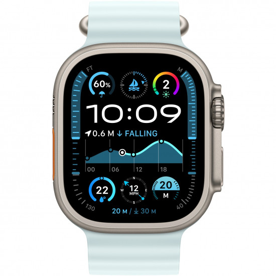 APPLE 49mm Ice Blue Ocean Band Extension - Natural Titanium Finish