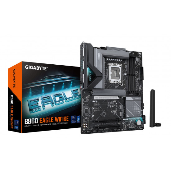 GIGABYTE B860 EAGLE WIFI6E Motherboard - Intel Core Ultra Series CPUs, 12+1+2+1 Phases VRM, up to 9066MHz DDR5, 1xPCIe 5.0 + 2xPCIe 4.0 M.2, 2.5GbE LAN, WIFI 6E, USB 3.2 Gen 2x2