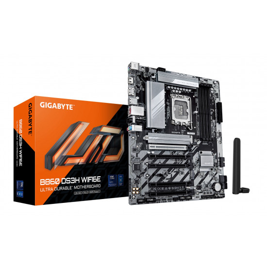 GIGABYTE B860 DS3H WIFI6E Motherboard - Intel Core Ultra Series CPUs, 8+1+2+2 Phases VRM, up to 9066MHz DDR5, 1xPCIe 5.0 + 1xPCIe 4.0 M.2, 2.5GbE LAN, WIFI 6E, USB 3.2 Gen 2x2