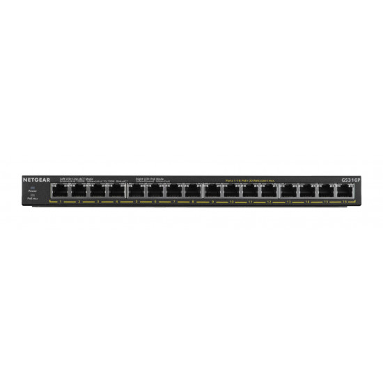 Netgear GS316P Unmanaged Gigabit Ethernet (10/100/1000) Power over Ethernet (PoE) Black