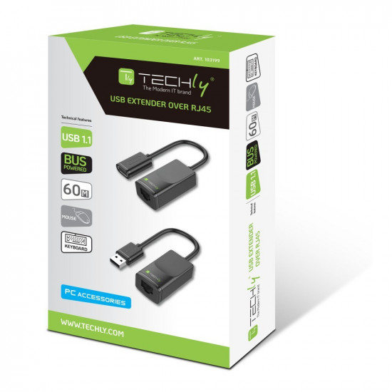 Techly IUSB-EXTENDTY2 cable gender changer RJ-45 USB 2.0 Type-A Black