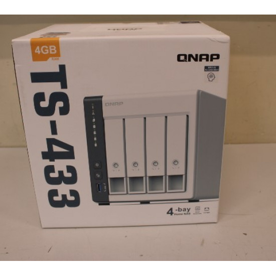 SALE OUT. QNAP TS-433-4G 4 bay ARM 4C 2.0GHz , 4 x SATA 6Gb/s 3.5/2.5, 4GB RAM on-board,1 x GbE,1 x 2.5GbE,1 x USB3.2 Gen1 and 2 x USB2.0 | QNAP | 4 Bay ARM | TS-433-4G | Cortex-A55 | ARM 4-core | Processor frequency 2.0 GHz | 4 GB | On board (non-expandable) | DAMAGED PACKAGING, USED AS DEMO