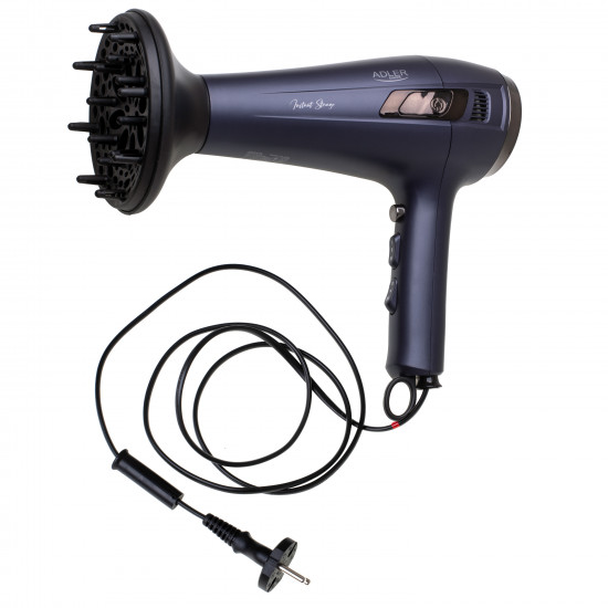 Adler Hair dryer with retractable power cord | AD 2273 | 2000 W | Number of temperature settings 3 | Diffuser nozzle | Dark Violet