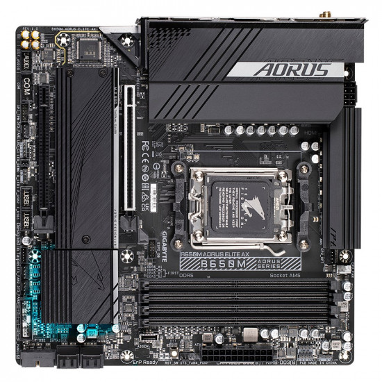 GIGABYTE B650M AORUS ELITE AX Motherboard - AMD Ryzen 9000 Series CPUs, 12+2+1 Phases VRM, up to 8000MHz DDR5 (OC), 1xPCIe 5.0 + 1xPCIe 4.0 M.2, 2.5GbE LAN, WIFI 6E, USB 3.2 Gen 2