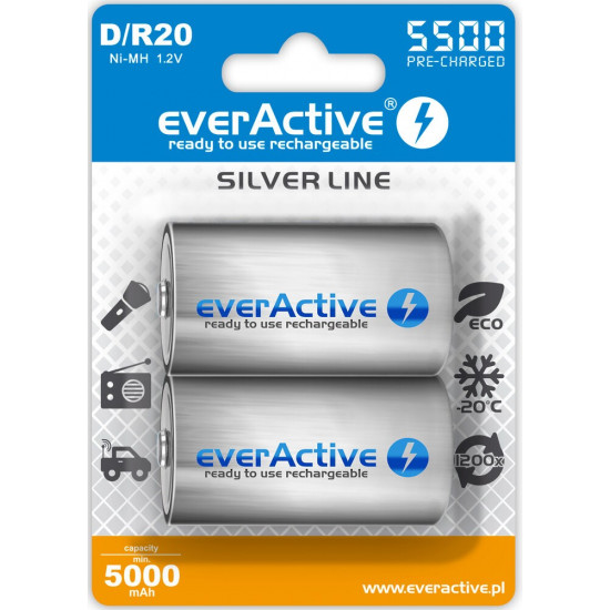 Rechargeable batteries everActive R20/D Ni-MH 5500 mAh ready to use