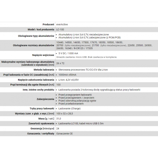 Charger for Cylindrical li-ion Batteries everActive LC-100