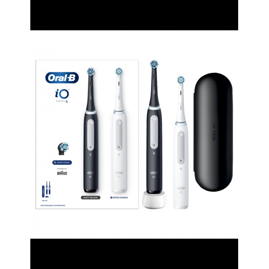 Oral-B | Electric Toothbrush Duo pack | iO4 Series | Rechargeable | For adults | Number of brush heads included 2 | Number of teeth brushing modes 4 | Black/White