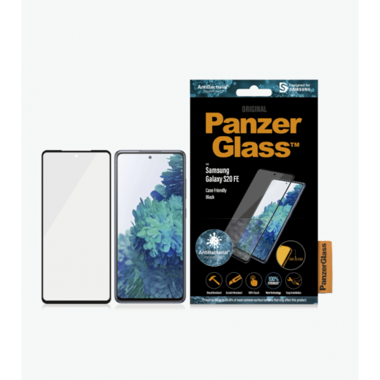 PanzerGlass | Samsung | Galaxy S20 FE CF | Glass | Black | Works with face recognition and is compatible with the in-screen fingerprint reader; Case Friendly | Clear Screen Protector