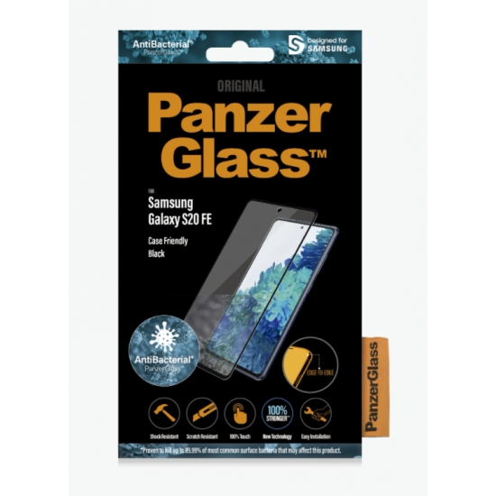 PanzerGlass | Samsung | Galaxy S20 FE CF | Glass | Black | Works with face recognition and is compatible with the in-screen fingerprint reader; Case Friendly | Clear Screen Protector