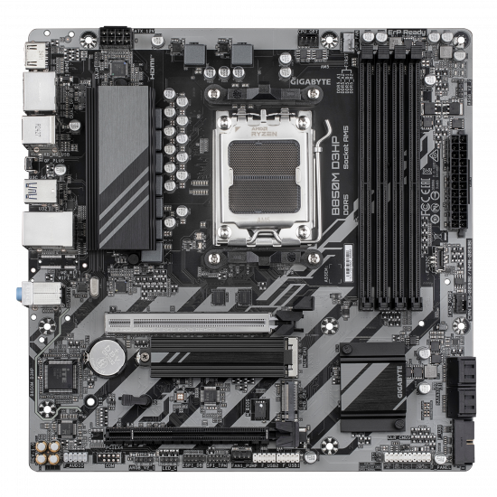 Gigabyte B850M D3HP | Processor family AMD | Processor socket AM5 | DDR5 | Supported hard disk drive interfaces M.2, SATA | Number of SATA connectors 4