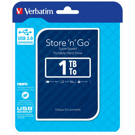 Verbatim Store 'n' Go USB 3.0 Hard Drive 1TB Blue