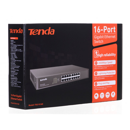 Tenda 16-port Gigabit Ethernet Switch Unmanaged Blue