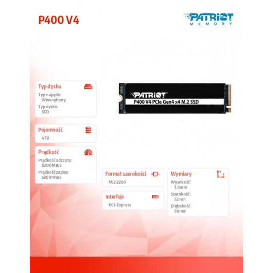 SSD 4TB P400 V4 6200/5200 MB/s M.2 PCIe Gen4 x4 NVMe 2.0