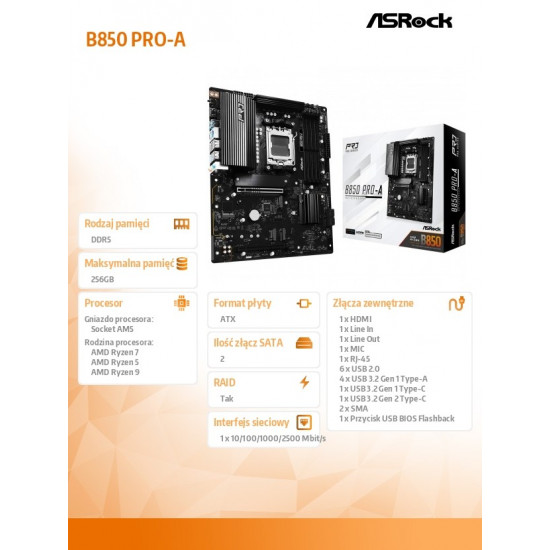 Motherboard B850 PRO-A AM5 4DDR5 ATX