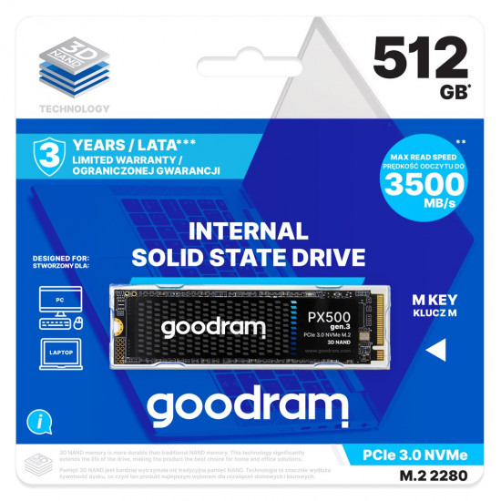 Goodram PX500 GEN.3 SSDPR-PX500-512-80-G3 internal solid state drive 512 GB M.2 PCI Express 3.0 NVMe 3D NAND