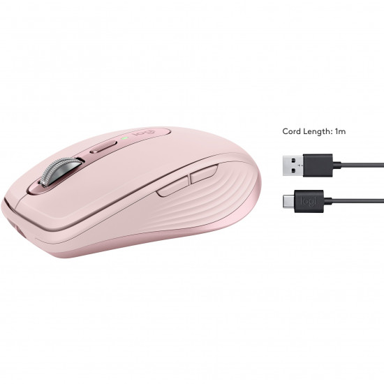 Logitech MX Anywhere 3S Mouse optical 6 buttons wireless Bluetooth rose