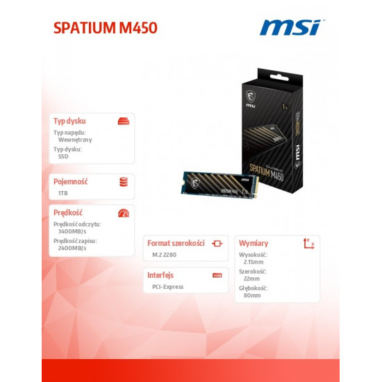 Dysk SPATIUM M450 1TB V1 M.2 PCIe4 3400/2400MB/s