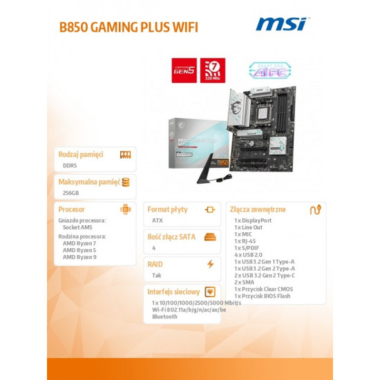 Motherboard B850 GAMING PLUS WIFI A M5 4DDR5 ATX