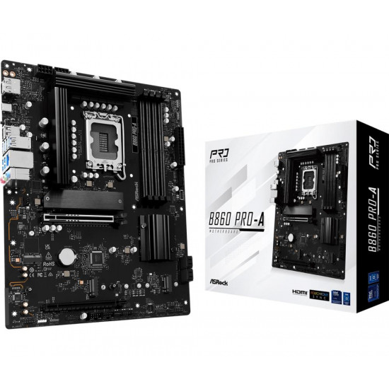 Mainboard|ASROCK|Intel B860 Express|LGA1851|ATX|Memory DDR5|Memory slots 4|1xHDMI|1xDisplayPort|1xAudio-In|1xAudio-Out|1xMicrophone|2xUSB 2.0|6xUSB 3.2|1xUSB-C|1xRJ45|B860PRO-A