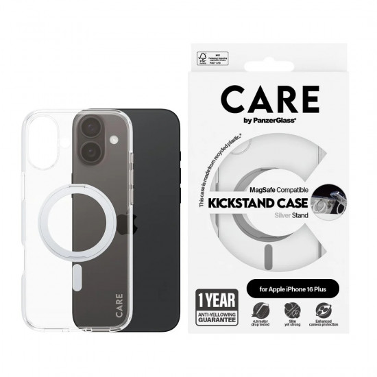 CARE by PanzerGlass Case Feature | Back protection | Apple | iPhone 16 Plus | Recycled plastic | Silver | Kickstand & MagSafe