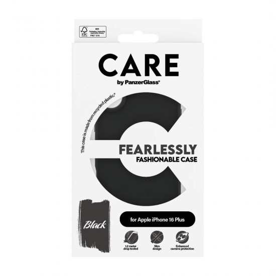 CARE by PanzerGlass Case Fashion | Back protection | Apple | iPhone 16 Plus | Recycled plastic | Black