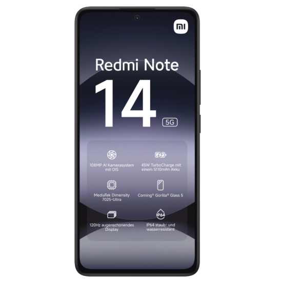 Xiaomi Redmi Note 14 | Midnight Black | 6.67  | AMOLED | 1080 x 2400 pixels | Mediatek | Internal RAM 6 GB | 128 GB | Dual SIM | 5G | Main camera resolution 50+8+2 MP | Secondary camera resolution 20 MP | Android | 14