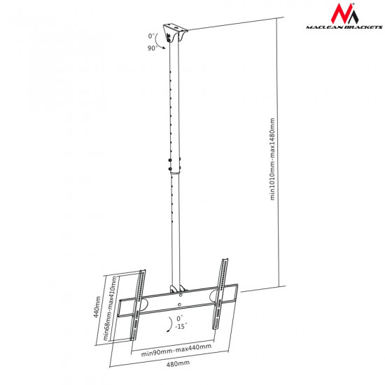 Maclean MC-631 Wall Bracket, Universal Ceiling Bracket Maclean MC-541, LCD LED Plasma 32 - 55 up to 50kg