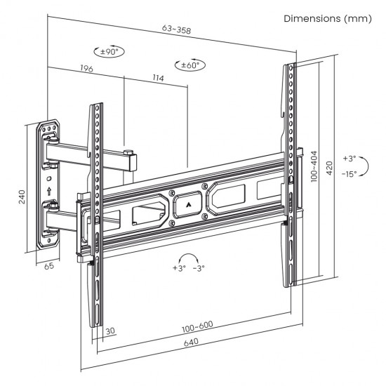 Maclean MC-798N TV Mount, Bracket for TV max VESA 600x400, 37-70, 35kg