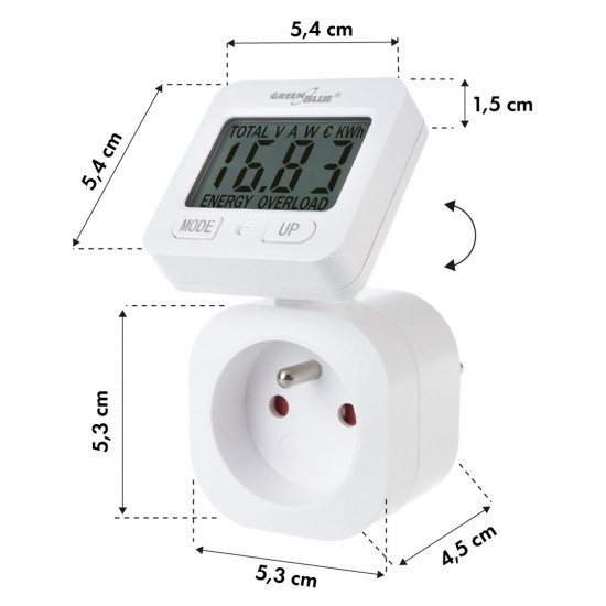 GreenBlue energy meter, wattmeter, 16A, max. 3680W, sub-memory, GB615 E