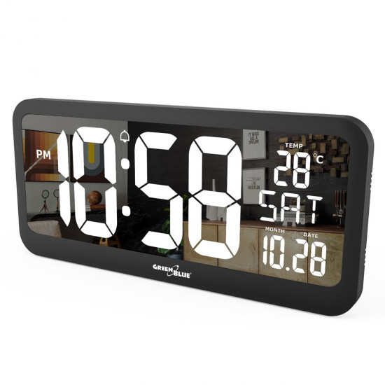 Large Digital Clock Wall Mount Free Standing with Temperature Sensor 37x17cm LCD Display Power Adapter & Battery Operated