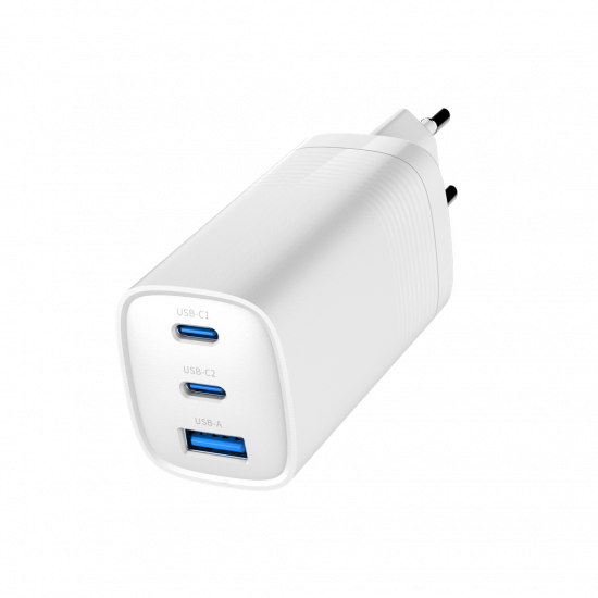 Gembird TA-UC-PDQC65-01-W 3-port 65 W GaN USB PowerDelivery fast charger, white