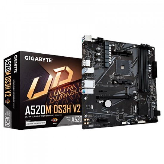 Gigabyte A520M DS3H V2 Motherboard - Supports AMD Ryzen 5000 Series AM4 CPUs, up to 4733MHz DDR4 (OC), PCIe 3.0 x16, GbE LAN, USB 3.2 Gen 1