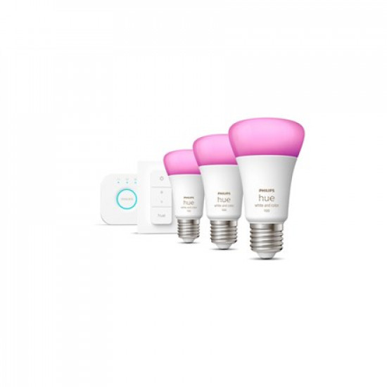 Philips Hue White and colour ambience Starter kit: 3 E27 smart bulbs (1100) + dimmer switch