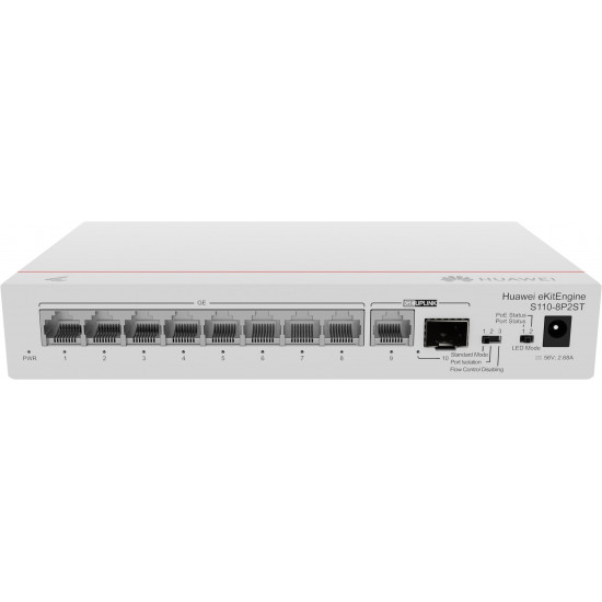 HUAWEI eKit S110 Series S110-8P2ST Unmanaged L2 Gigabit Ethernet (10/100/1000) Power over Ethernet (PoE) Grey