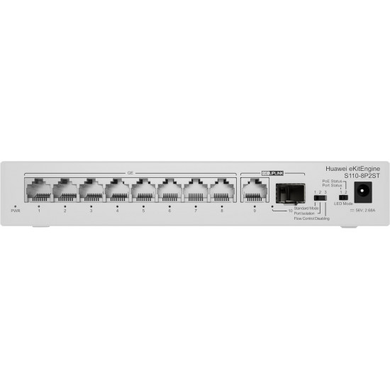 HUAWEI eKit S110 Series S110-8P2ST Unmanaged L2 Gigabit Ethernet (10/100/1000) Power over Ethernet (PoE) Grey