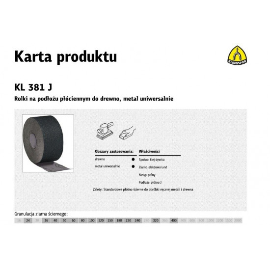 KLINGSPOR ROLL WITH CLOTH BACKING KL381J 150 mm gr.220 (50 mb)