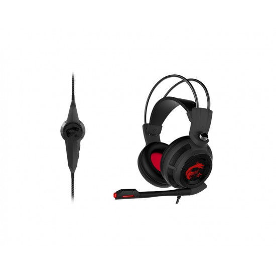 MSI DS502 7.1 Virtual Surround Sound Gaming Headset 'Black with Ambient Dragon Logo, Wired USB connector, 40mm Drivers, inline Smart Audio Controller, Ergonomic Design'