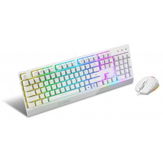 MSI VIGOR GK30 COMBO WHITE MEMchanical Gaming Keyboard + Gaming Mouse Bundle 'UK Layout, 6-Zone RGB Lighting Keyboard, Dual-Zone RGB Lighting Mouse, 5000 DPI Optical Sensor, Center'