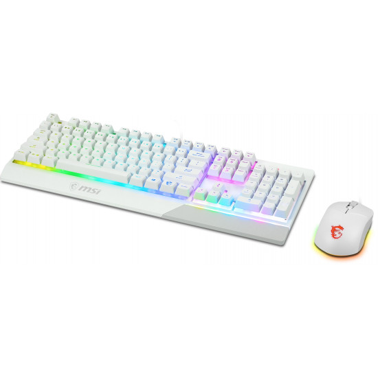 MSI VIGOR GK30 COMBO WHITE MEMchanical Gaming Keyboard + Gaming Mouse Bundle 'UK Layout, 6-Zone RGB Lighting Keyboard, Dual-Zone RGB Lighting Mouse, 5000 DPI Optical Sensor, Center'