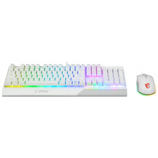 MSI VIGOR GK30 COMBO WHITE MEMchanical Gaming Keyboard + Gaming Mouse Bundle 'UK Layout, 6-Zone RGB Lighting Keyboard, Dual-Zone RGB Lighting Mouse, 5000 DPI Optical Sensor, Center'