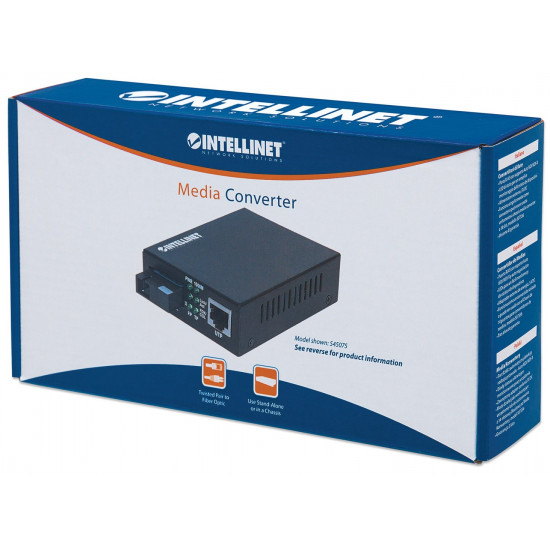 Intellinet Gigabit Ethernet to SFP Media Converter, 10/100/1000Base-Tx to SFP slot, empty (Euro 2-pin plug)