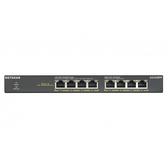 NETGEAR GS308PP Unmanaged Gigabit Ethernet (10/100/1000) Power over Ethernet (PoE) Black