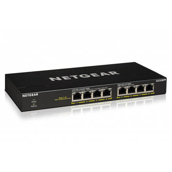 NETGEAR GS308PP Unmanaged Gigabit Ethernet (10/100/1000) Power over Ethernet (PoE) Black