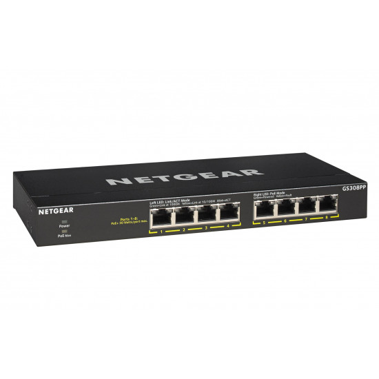 NETGEAR GS308PP Unmanaged Gigabit Ethernet (10/100/1000) Power over Ethernet (PoE) Black